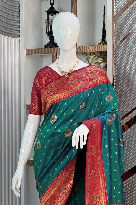 Peacock Green Premium South Silk Katan S...