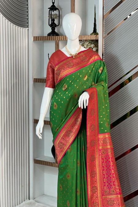 Parrot Green Premium South Silk Katan Sa...