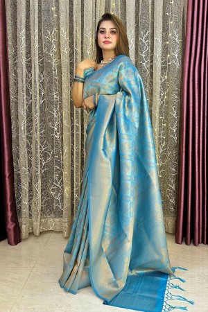 Sky Blue Premium Soft Silk Kanchipuram S...