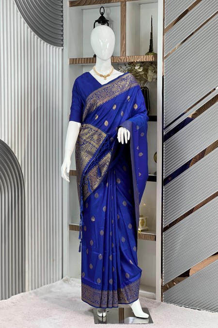 Indigo Blue Soft Silk Kanchipuram Saree...