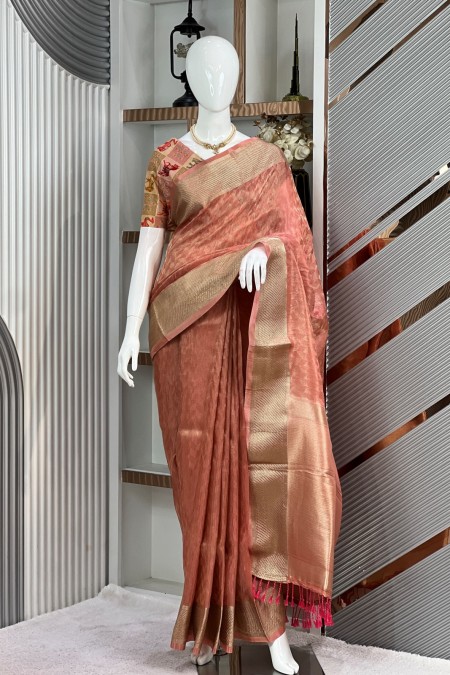 Peach Colour Soft Silk Boutique Saree in...
