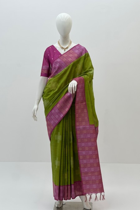 Parrot Green Fancy Silk Boutique Saree O...