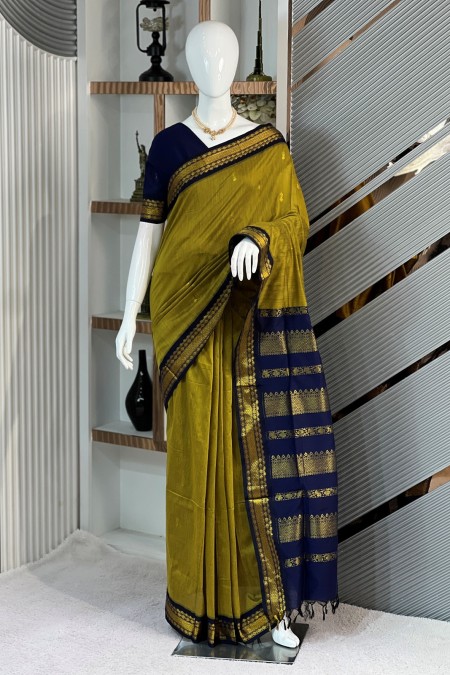 Olive Green Half Silk Inspired Gadwal Sa...