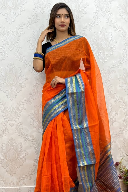 Orange Half Silk Kota Saree for Gaye Hol...
