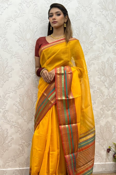 Yellow Half Silk Kota Saree for Gaye Hol...