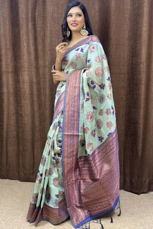 Pastel Green Premium Soft Silk Kanchipur...