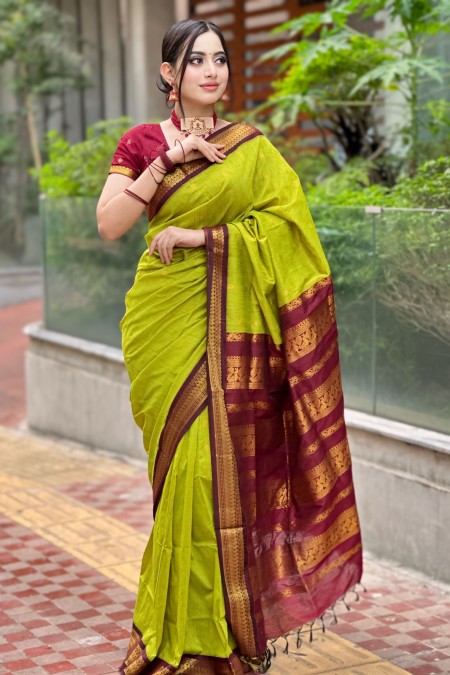 Parrot Green Half Silk Inspired Gadwal S...