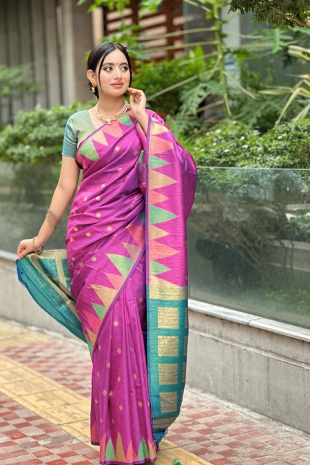 Purple Tussar Silk Gadwal Saree in BD |...