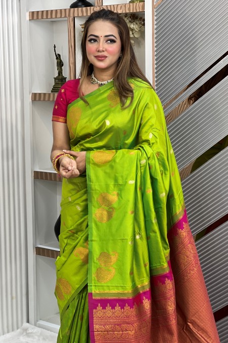 Parrot Handloom Premium Soft Silk Bridal...