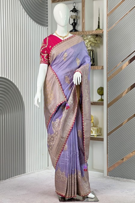 Lavender Premium Soft Silk Kimora Design...