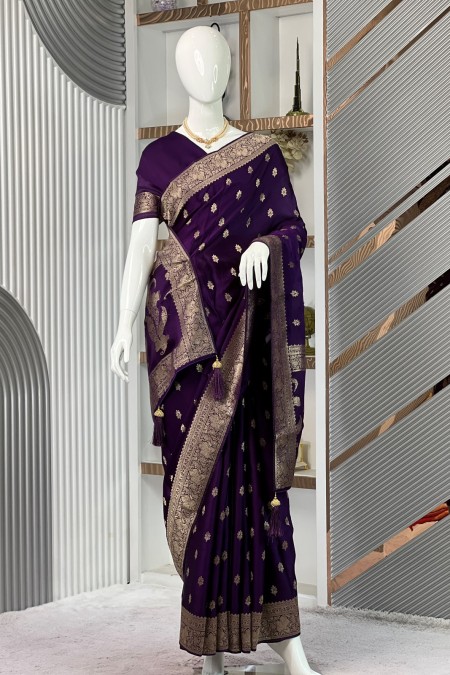 Purple Handwoven Viscose Silk Khaddi Sar...