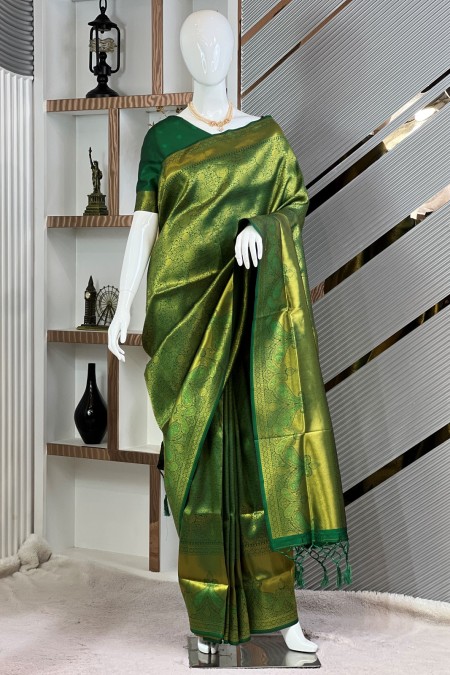 Bottle Green Premium Soft Silk Kanchipur...