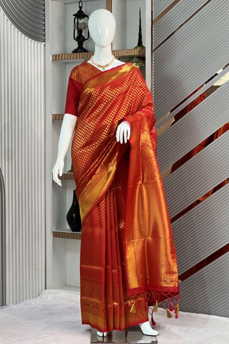 Red Premium Soft Silk Kanchipuram Saree...