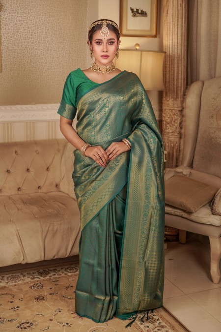 Green Soft Silk Kanchipuram Saree Online...