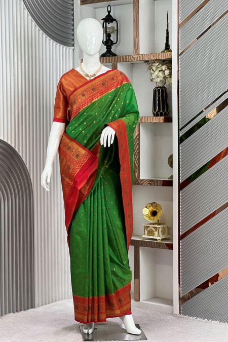 Parrot Green Handloom Premium South Silk...