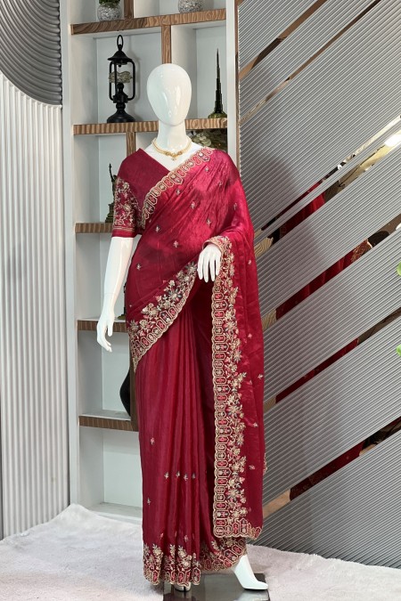 Cherry Red Premium Silk Party Saree for...