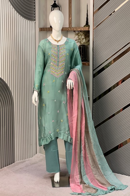 Pastel Green Premium Silk Bangladeshi Bo...