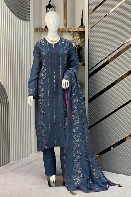 Ash Gray Premium Silk Indian Delhi Bouti...