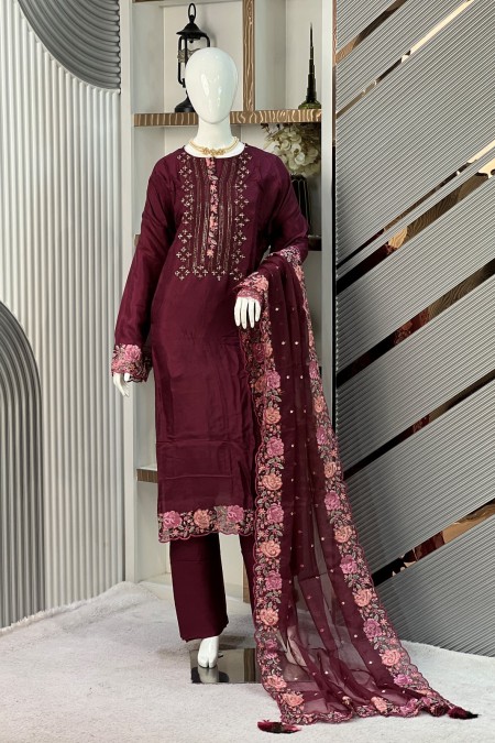 Wine Shimari Silk Indian Delhi Boutique...