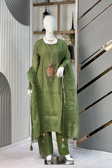 Olive Premium Silk Indian Delhi Boutique...