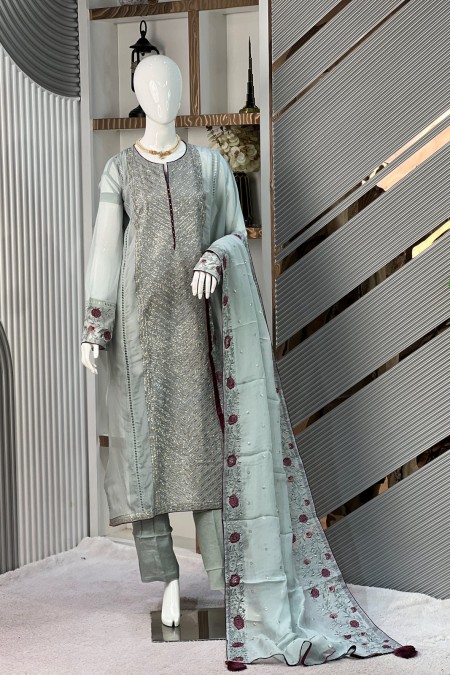 Sky Blye Soft Muslin Indian Delhi Boutiq...