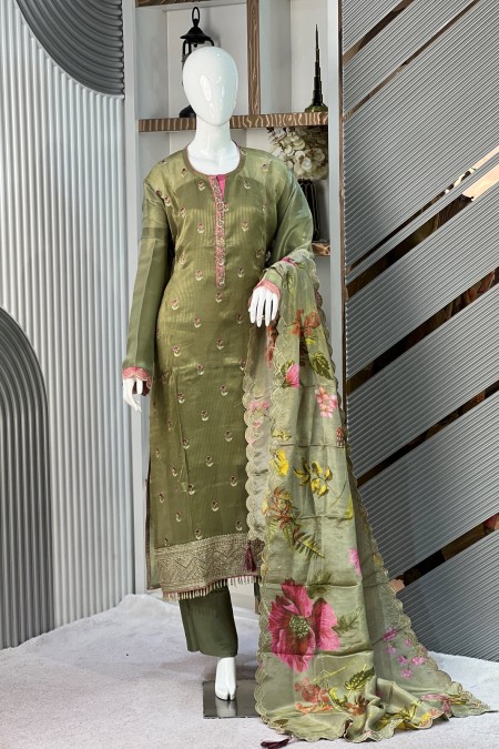 Olive Premium Silk Indian Delhi Boutique...