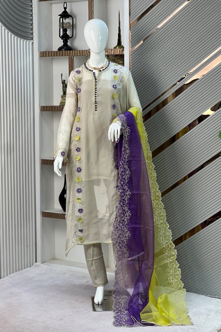 Light Silver Soft Muslin Indian Delhi Bo...