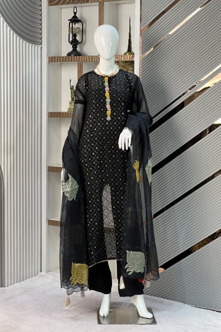 Black Georgette Indian Delhi Boutique Dr...