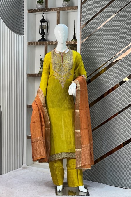 Ripe Lemon Crepe Silk Indian Delhi Bouti...
