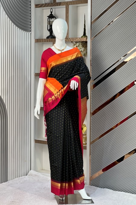 Black Premium Silk Gadwal Sari Online Ba...