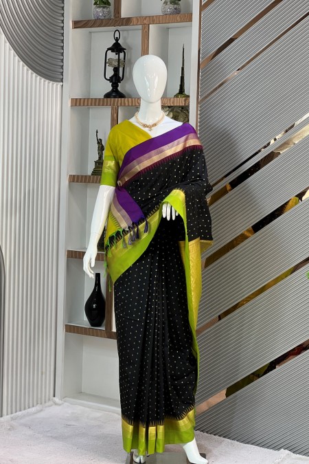 Black Premium Silk Gadwal Sari Online Ba...