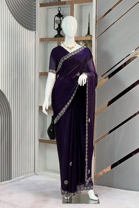 Dark Purple Simar Velvet Party Saree for...