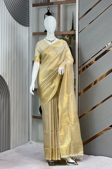 Off White Premium Soft Silk Kanchipuram...