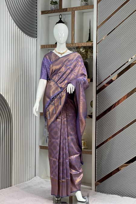 Lavender Soft Silk Kanchipuram Saree Onl...
