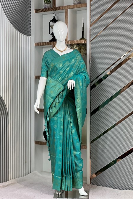 Pastel Blue Soft Silk Kanchipuram Saree...