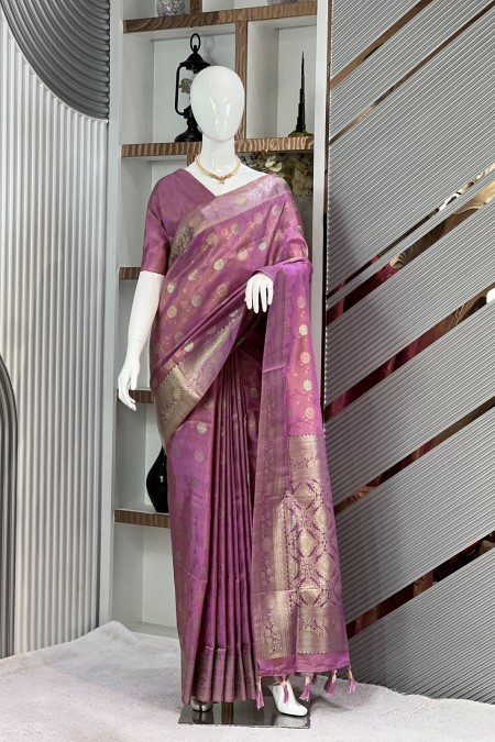 Lavender Soft Silk Kanchipuram Saree Onl...