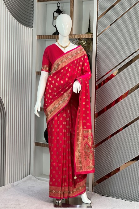 Magenta Premium Soft Silk Katan Saree wi...