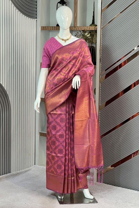 Baby Pink Premium Soft Silk Kanchipuram...