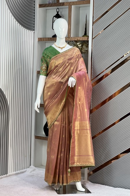 Peachy Pink Premium Silk Kimora Designer...