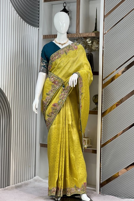Yellow Fancy Silk Exclusive Kimora Desig...