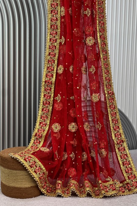 Red Net Bridal Dupatta for Wedding Onlin...