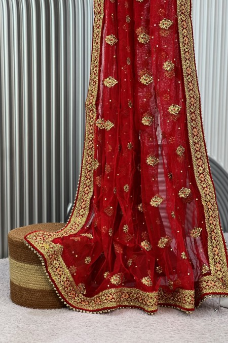 Red Net Bridal Dupatta for Wedding Onlin...