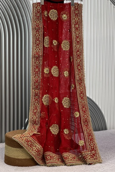 Red Net Bridal Dupatta for Wedding Onlin...
