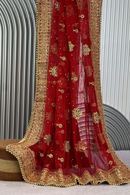 Red Net Bridal Dupatta for Wedding Onlin...