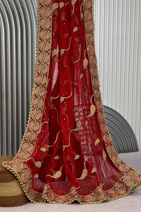 Red Net Bridal Dupatta for Wedding Onlin...