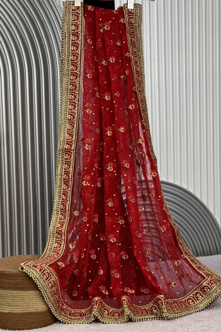 Red Net Bridal Dupatta for Wedding Onlin...