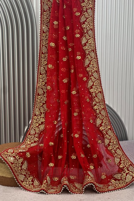 Red Net Bridal Dupatta for Wedding Onlin...