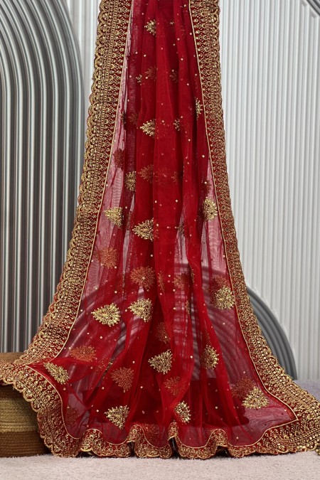 Red Net Bridal Dupatta for Wedding Onlin...