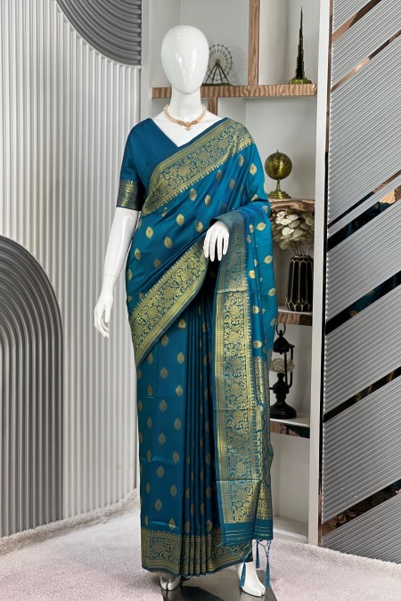 Firoza Blue Soft Silk Kanchipuram Saree...