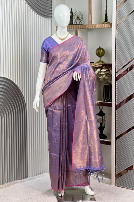 Lavender Soft Silk Kanchipuram Saree Onl...